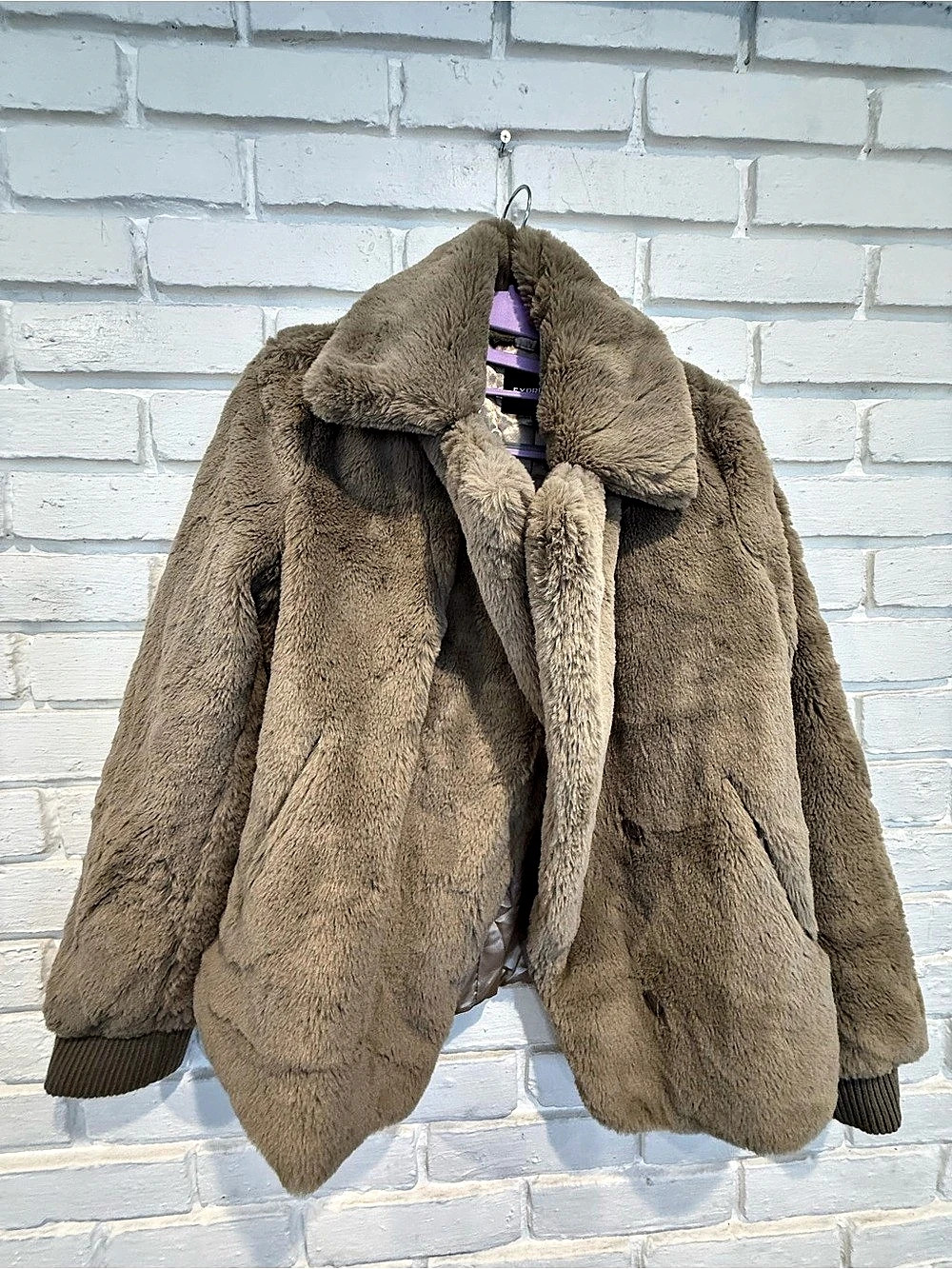 Express Faux Fur Teddy Jacket beige